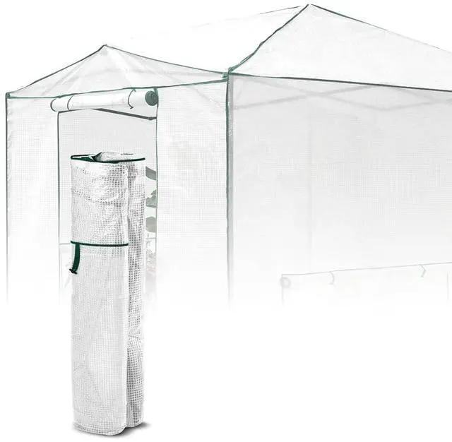 Main image of Replacement Cover for 12x8 Portable Walk-in Pop up Greenhouse, Front and Rear Roll-Up Zipper Entry Doors and 4 Large Roll-Up Side Windows (Frame Not Included), White