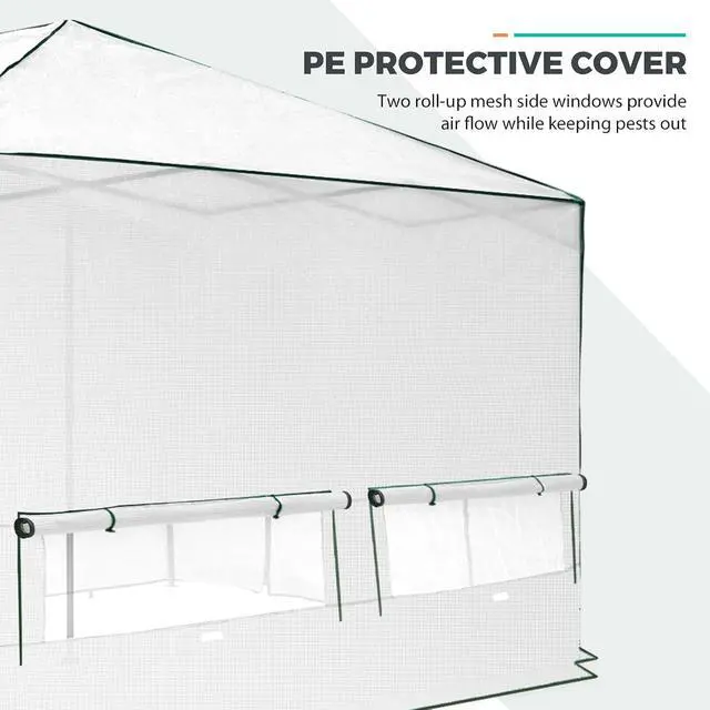 Alt view image 4 of 7 - Replacement Cover for 12x8 Portable Walk-in Pop up Greenhouse, Front and Rear Roll-Up Zipper Entry Doors and 4 Large Roll-Up Side Windows (Frame Not Included), White