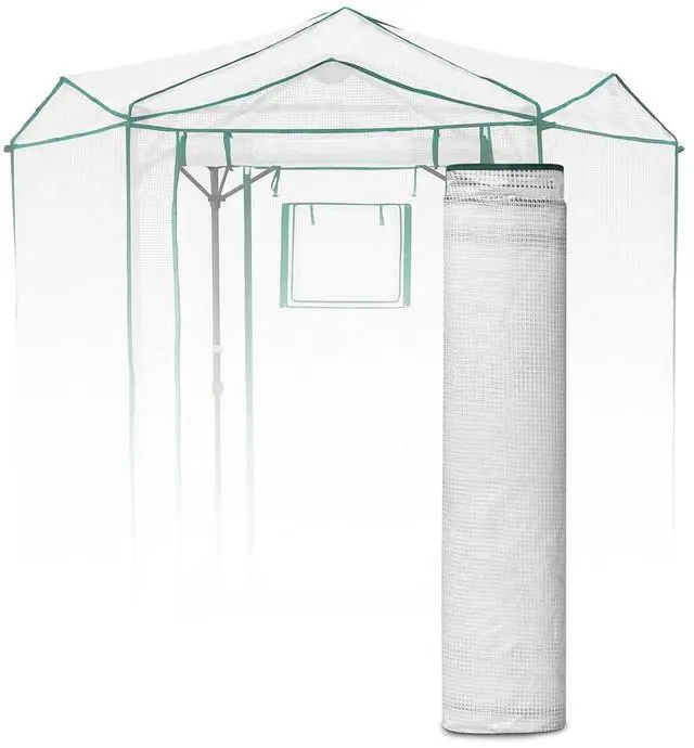 Main image of Replacement Cover for 6.6x6.6 ft Hexagon Pop up Greenhouse, Front and Rear Roll-Up Zipper Entry Doors and 2 Roll-Up Side Windows (Frame Not Included), White
