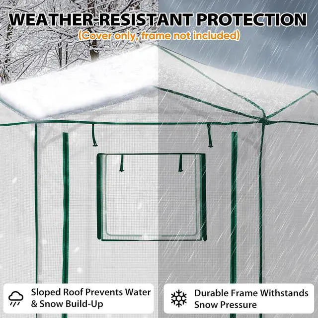 Alt view image 6 of 7 - Replacement Cover for 6.6x6.6 ft Hexagon Pop up Greenhouse, Front and Rear Roll-Up Zipper Entry Doors and 2 Roll-Up Side Windows (Frame Not Included), White