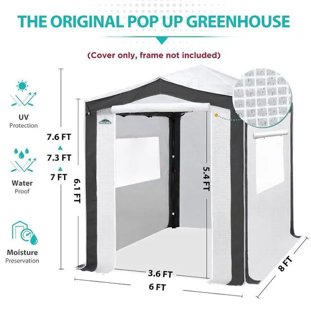 Alt view image 3 of 7 - Replacement Cover for 8x6 Pop up Greenhouse with Polyester Reinforced Corners, Front and Rear Roll-Up Zipper Entry Doors and 2 Roll-Up Side Windows (Frame Not Included), Gray/White