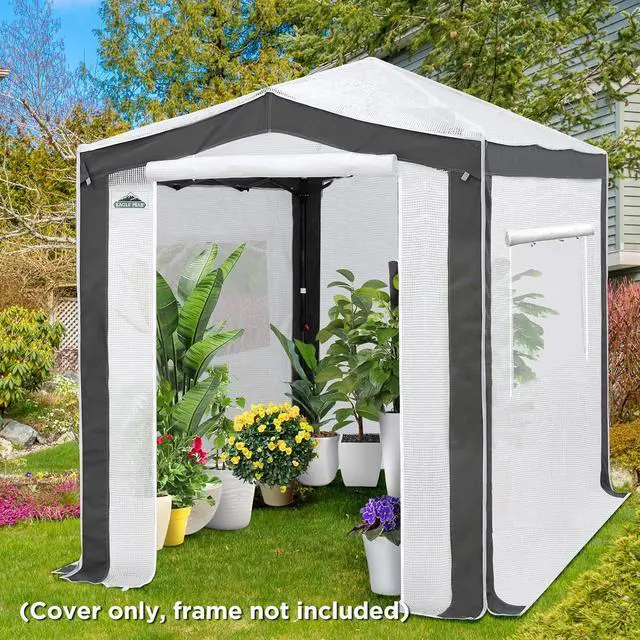 Alt view image 4 of 7 - Replacement Cover for 8x6 Pop up Greenhouse with Polyester Reinforced Corners, Front and Rear Roll-Up Zipper Entry Doors and 2 Roll-Up Side Windows (Frame Not Included), Gray/White