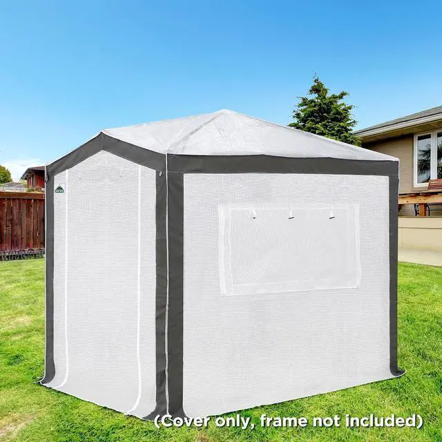 Alt view image 7 of 7 - Replacement Cover for 8x6 Pop up Greenhouse with Polyester Reinforced Corners, Front and Rear Roll-Up Zipper Entry Doors and 2 Roll-Up Side Windows (Frame Not Included), Gray/White