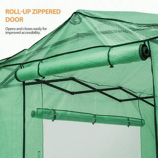 Alt view image 4 of 7 - Replacement Cover for 8x6 Portable Walk-in Pop up Greenhouse, Front and Rear Roll-Up Zipper Entry Doors and 2 Large Roll-Up Side Windows (Frame Not Included), Green