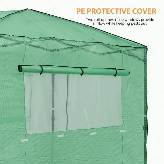 Alt view image 6 of 7 - Replacement Cover for 8x6 Portable Walk-in Pop up Greenhouse, Front and Rear Roll-Up Zipper Entry Doors and 2 Large Roll-Up Side Windows (Frame Not Included), Green