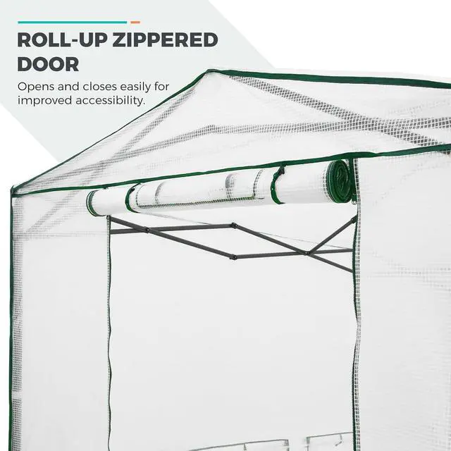 Alt view image 5 of 7 - Replacement Cover for 12x8 Portable Walk-in Pop up Greenhouse, Front and Rear Roll-Up Zipper Entry Doors and 4 Large Roll-Up Side Windows (Frame Not Included), White