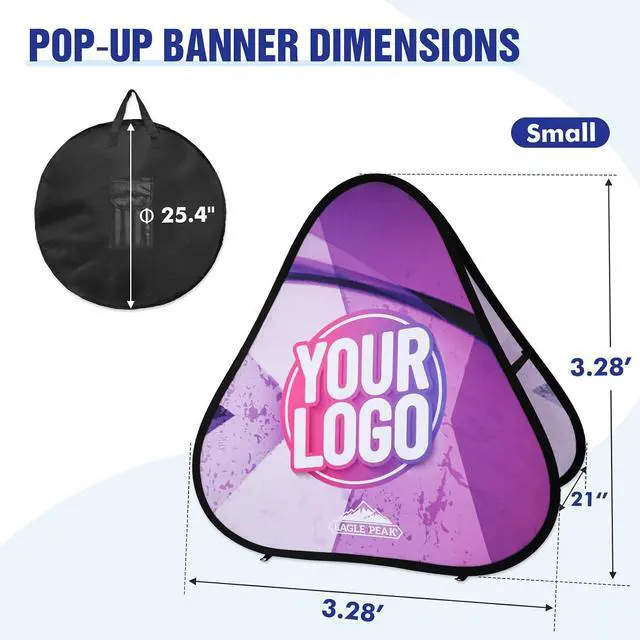 Alt view image 3 of 7 - Custom A Frame Pop Up Banner Display, Double Sided Pop Out Advertising Sign for Promotional Events, Trade Shows, Sports, Add Your Business Logo Design or Text, 3.25x3.25ft Triangle