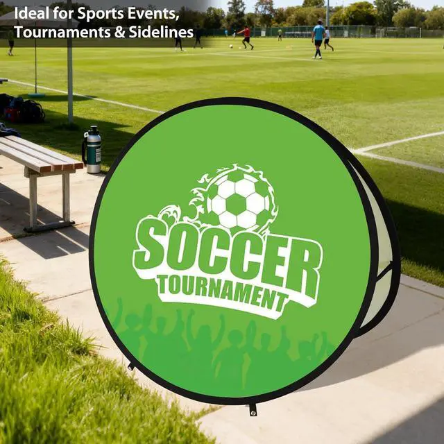 Alt view image 5 of 7 - Custom A Frame Pop Up Banner Display, Double Sided Pop Out Advertising Sign for Promotional Events, Trade Shows, Sports, Add Your Business Logo Design or Text, 4x4ft Circle