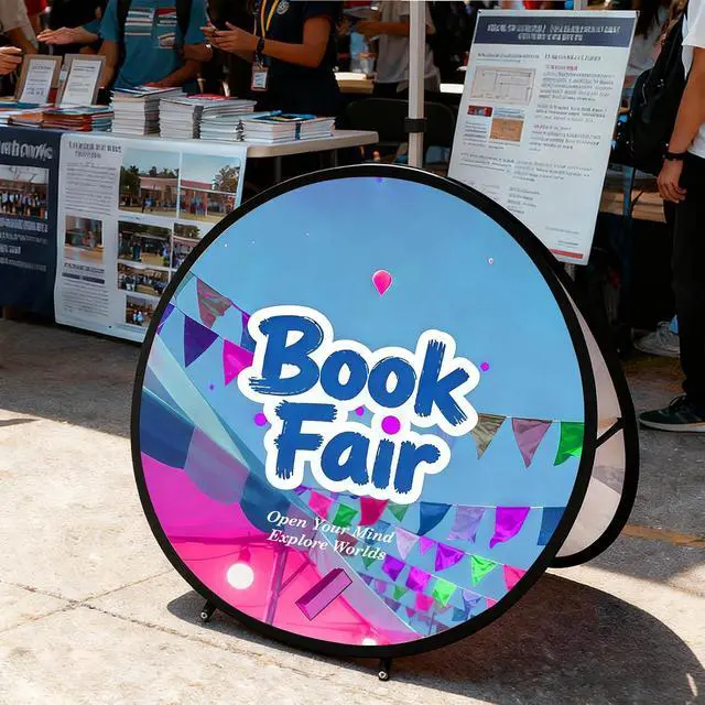 Alt view image 6 of 7 - Custom A Frame Pop Up Banner Display, Double Sided Pop Out Advertising Sign for Promotional Events, Trade Shows, Sports, Add Your Business Logo Design or Text, 4x4ft Circle
