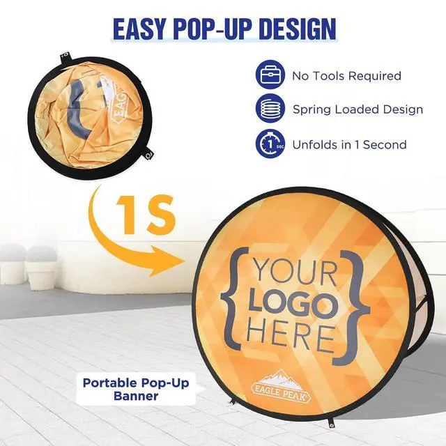 Alt view image 2 of 7 - Custom A Frame Pop Up Banner Display, Double Sided Pop Out Advertising Sign for Promotional Events, Trade Shows, Sports, Add Your Business Logo Design or Text, 4x4ft Circle