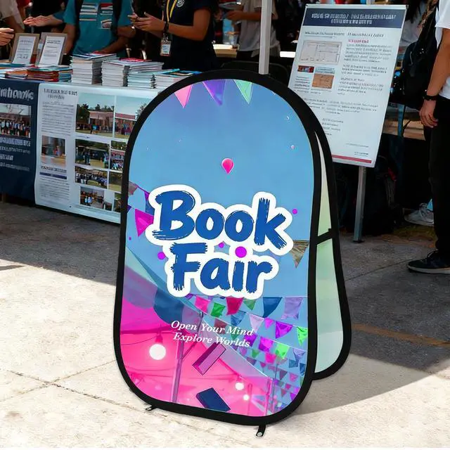 Alt view image 6 of 7 - Custom A Frame Pop Up Banner Display, Double Sided Pop Out Advertising Sign for Promotional Events, Trade Shows, Sports, Add Your Business Logo Design or Text, 3.25x5.5ft Vertical
