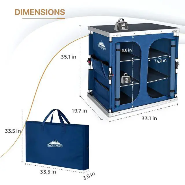 Alt view image 3 of 7 - Double Folding Camping Table with Storage Organizer and Side Pockets, Portable Outdoor Portable Camping Table for BBQ, Picnic and Tailgating, Carry Bag Included, Blue