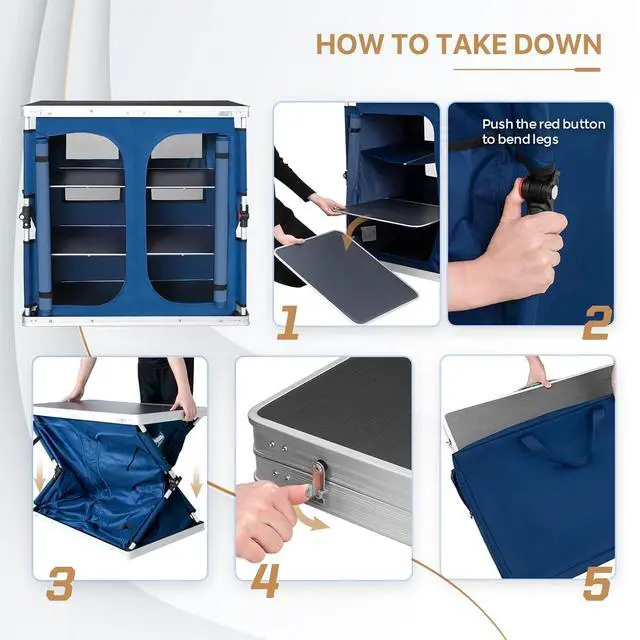 Alt view image 7 of 7 - Double Folding Camping Table with Storage Organizer and Side Pockets, Portable Outdoor Portable Camping Table for BBQ, Picnic and Tailgating, Carry Bag Included, Blue