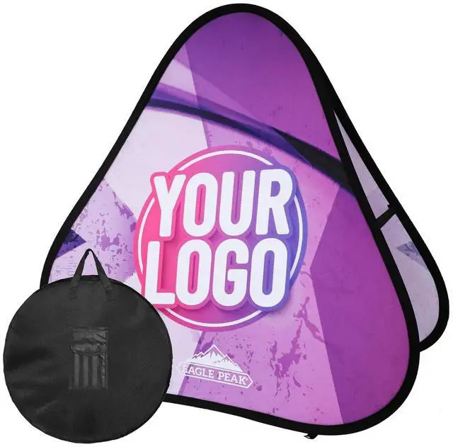 Main image of Custom A Frame Pop Up Banner Display, Double Sided Pop Out Advertising Sign for Promotional Events, Trade Shows, Sports, Add Your Business Logo Design or Text, 3.25x3.25ft Triangle