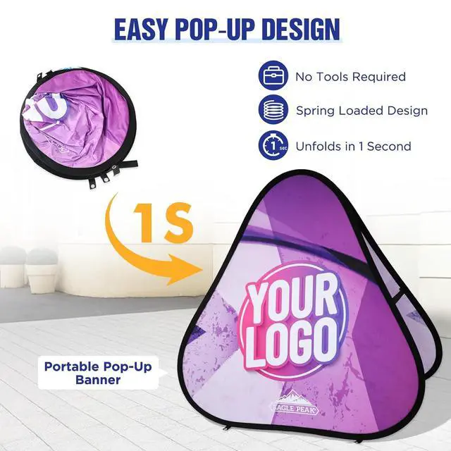 Alt view image 2 of 7 - Custom A Frame Pop Up Banner Display, Double Sided Pop Out Advertising Sign for Promotional Events, Trade Shows, Sports, Add Your Business Logo Design or Text, 3.25x3.25ft Triangle