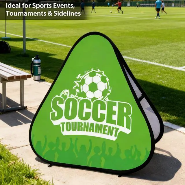 Alt view image 5 of 7 - Custom A Frame Pop Up Banner Display, Double Sided Pop Out Advertising Sign for Promotional Events, Trade Shows, Sports, Add Your Business Logo Design or Text, 3.25x3.25ft Triangle