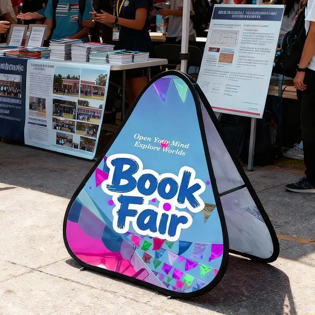 Alt view image 6 of 7 - Custom A Frame Pop Up Banner Display, Double Sided Pop Out Advertising Sign for Promotional Events, Trade Shows, Sports, Add Your Business Logo Design or Text, 3.25x3.25ft Triangle