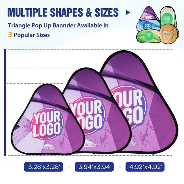 Alt view image 7 of 7 - Custom A Frame Pop Up Banner Display, Double Sided Pop Out Advertising Sign for Promotional Events, Trade Shows, Sports, Add Your Business Logo Design or Text, 3.25x3.25ft Triangle