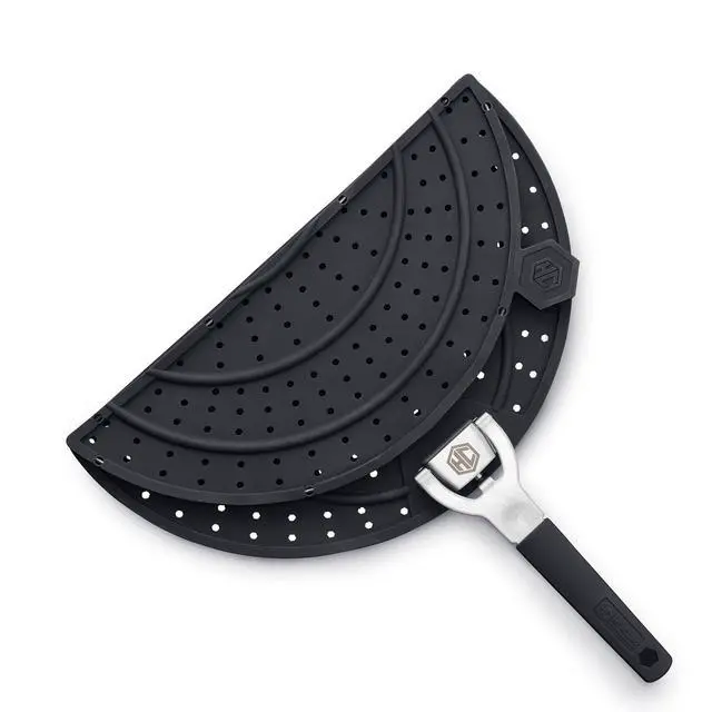 Alt view image 2 of 6 - Grease Splatter Screen for Frying and Searing, Fits 10 and 12-inch Pans, Dishwasher-Safe, Folding Design, Heat-Safe to 480°F, Stay-Cool Locking Handle, Silicone and Stainless Steel