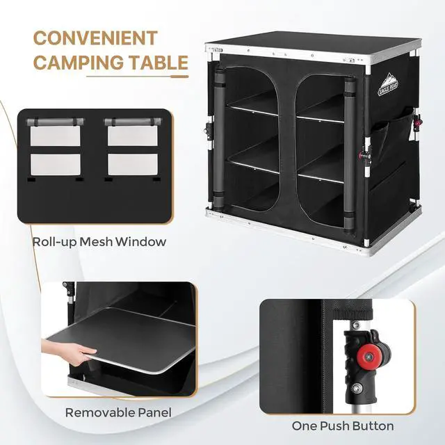 Alt view image 4 of 7 - Double Folding Camping Table with Storage Organizer and Side Pockets, Portable Outdoor Portable Camping Table for BBQ, Picnic and Tailgating, Carry Bag Included, Black