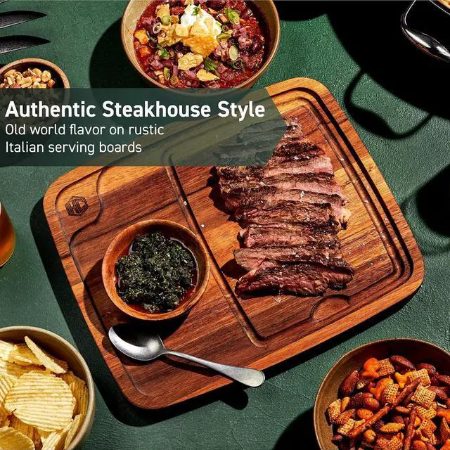 Alt view image 4 of 7 - HexClad 4-Piece Bistecca Wooden Steak Plate Set with Juice Channel for Meats, Stackable Design with Straight Edges and Completely Flat Base, Easy to Clean, Lightweight and Durable