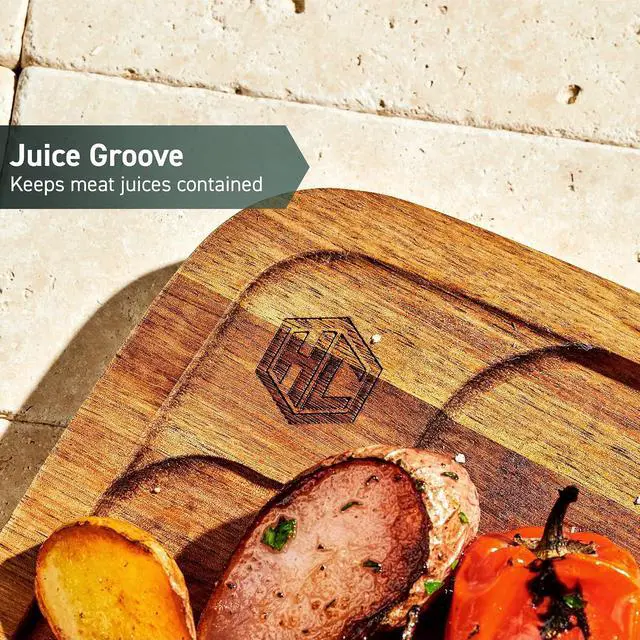 Alt view image 6 of 7 - HexClad 4-Piece Bistecca Wooden Steak Plate Set with Juice Channel for Meats, Stackable Design with Straight Edges and Completely Flat Base, Easy to Clean, Lightweight and Durable