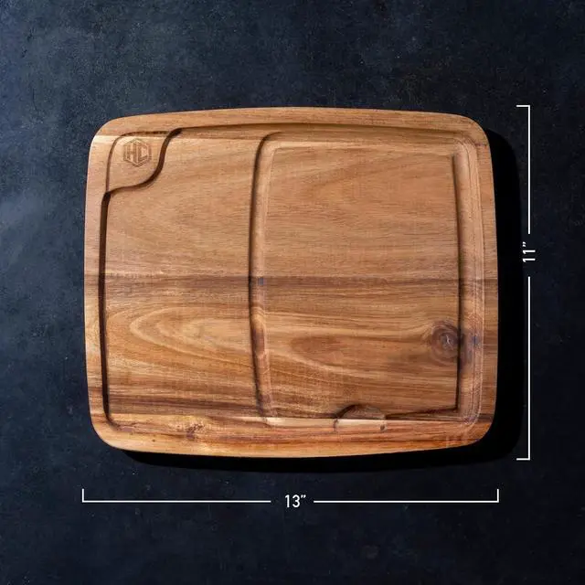 Alt view image 3 of 7 - HexClad 4-Piece Bistecca Wooden Steak Plate Set with Juice Channel for Meats, Stackable Design with Straight Edges and Completely Flat Base, Easy to Clean, Lightweight and Durable