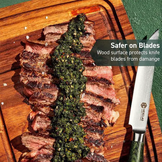 Alt view image 5 of 7 - HexClad 4-Piece Bistecca Wooden Steak Plate Set with Juice Channel for Meats, Stackable Design with Straight Edges and Completely Flat Base, Easy to Clean, Lightweight and Durable