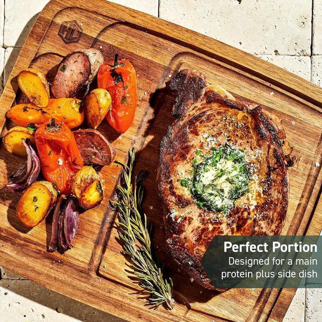 Alt view image 7 of 7 - HexClad 4-Piece Bistecca Wooden Steak Plate Set with Juice Channel for Meats, Stackable Design with Straight Edges and Completely Flat Base, Easy to Clean, Lightweight and Durable