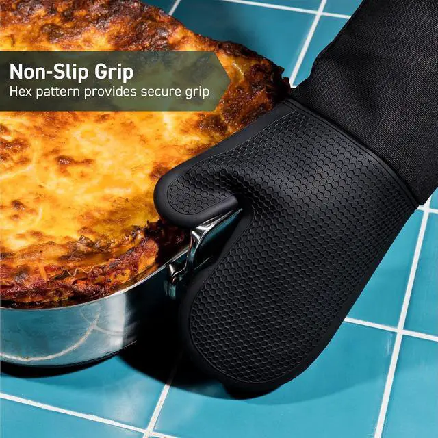 Alt view image 4 of 6 - Silicone Oven Mitt Set, 2-Pack, Heat Resistant to 500ºF, Black