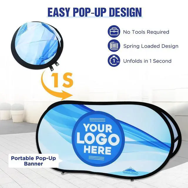 Alt view image 2 of 7 - Custom A Frame Pop Up Banner Display, Double Sided Pop Out Advertising Sign for Promotional Events, Trade Shows, Sports, Add Your Business Logo Design or Text, 2.25x4ft Oval
