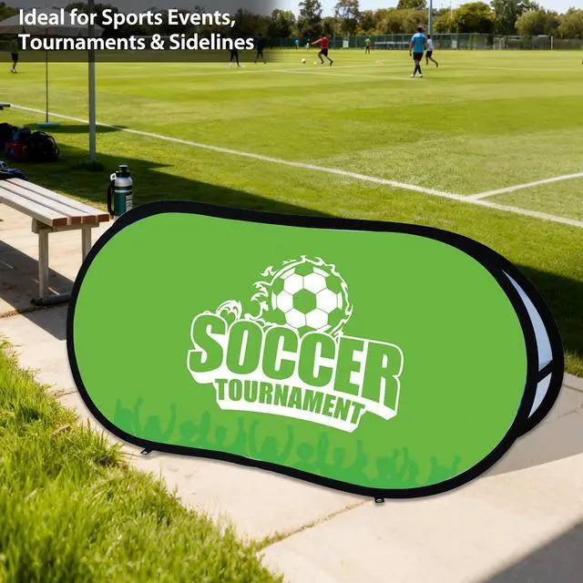 Alt view image 5 of 7 - Custom A Frame Pop Up Banner Display, Double Sided Pop Out Advertising Sign for Promotional Events, Trade Shows, Sports, Add Your Business Logo Design or Text, 2.25x4ft Oval