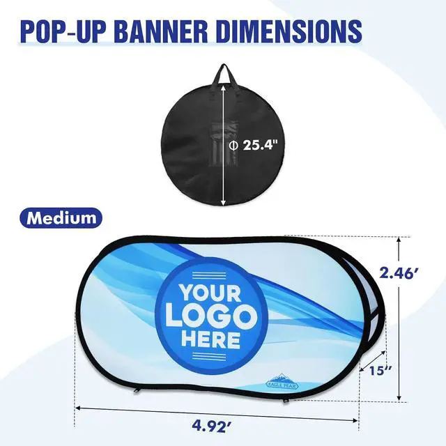 Alt view image 3 of 7 - Custom A Frame Pop Up Banner Display, Double Sided Pop Out Advertising Sign for Promotional Events, Trade Shows, Sports, Add Your Business Logo Design or Text, 2.5x5ft Oval