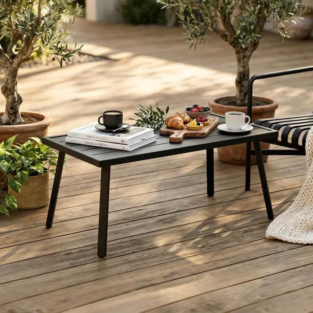 Main image of Patio Coffee Table, Weather-Resistant Outdoor Rectangle Table for Balcony, Porch, Deck, or Garden, Modern Design, 35.4" x 17.7" x 15"