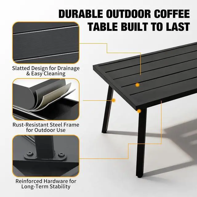 Alt view image 3 of 7 - Patio Coffee Table, Weather-Resistant Outdoor Rectangle Table for Balcony, Porch, Deck, or Garden, Modern Design, 35.4" x 17.7" x 15"