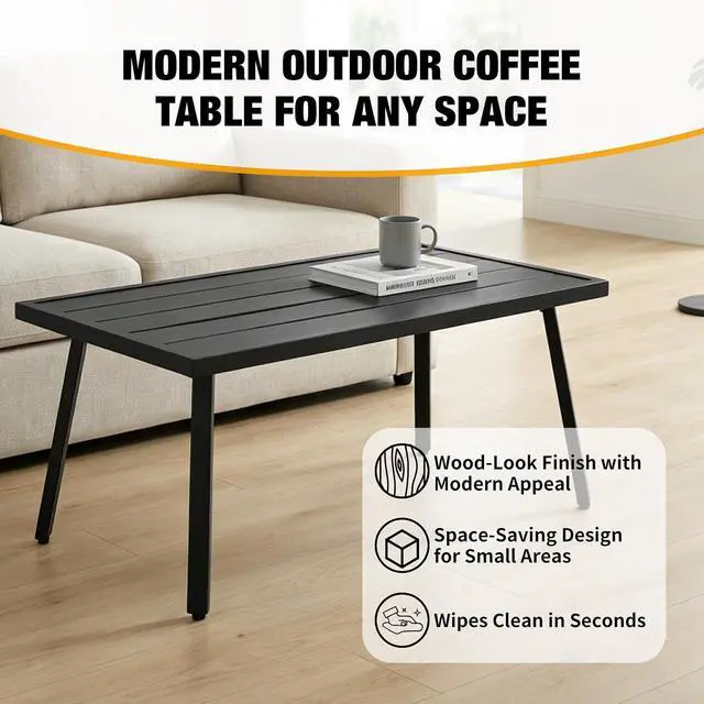 Alt view image 4 of 7 - Patio Coffee Table, Weather-Resistant Outdoor Rectangle Table for Balcony, Porch, Deck, or Garden, Modern Design, 35.4" x 17.7" x 15"