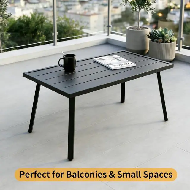 Alt view image 5 of 7 - Patio Coffee Table, Weather-Resistant Outdoor Rectangle Table for Balcony, Porch, Deck, or Garden, Modern Design, 35.4" x 17.7" x 15"