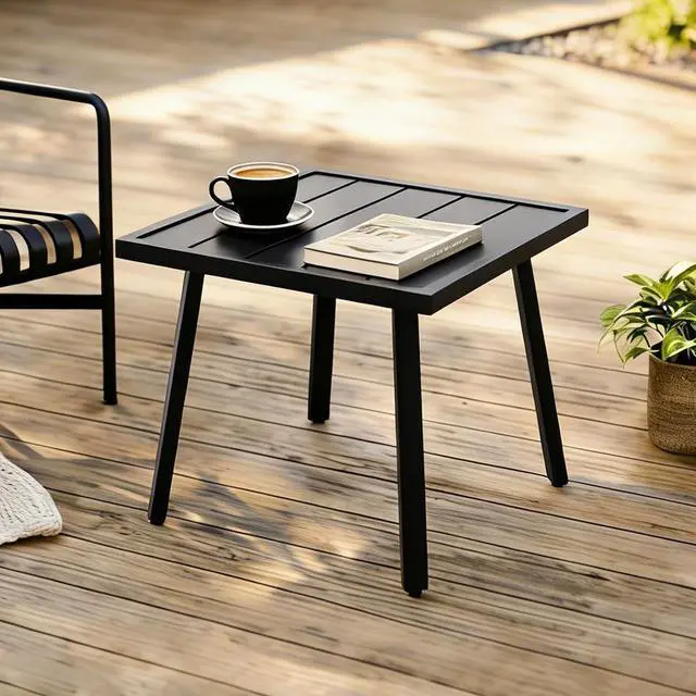 Main image of Small Patio Side Table, Weather-Resistant Outdoor Table for Balcony, Porch, Deck, or Garden, Modern Design, Square, 18" x 18" x 15"