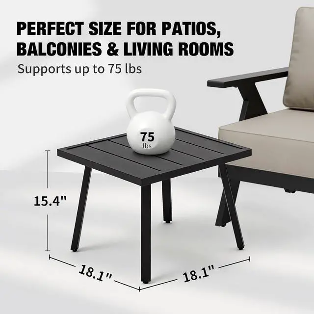 Alt view image 2 of 7 - Small Patio Side Table, Weather-Resistant Outdoor Table for Balcony, Porch, Deck, or Garden, Modern Design, Square, 18" x 18" x 15"