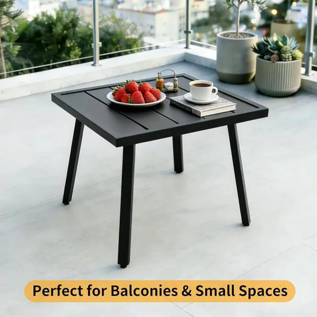 Alt view image 5 of 7 - Small Patio Side Table, Weather-Resistant Outdoor Table for Balcony, Porch, Deck, or Garden, Modern Design, Square, 18" x 18" x 15"