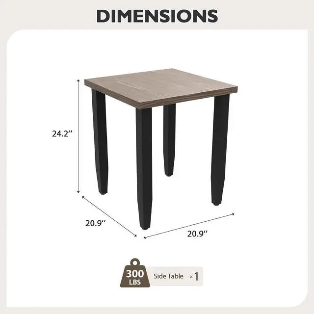 Alt view image 2 of 7 - Modern Outdoor Table, Patio Table with Wood Grain Top for Deck, Porch, Balcony, Garden, Square Side Table