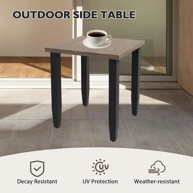 Alt view image 4 of 7 - Modern Outdoor Table, Patio Table with Wood Grain Top for Deck, Porch, Balcony, Garden, Square Side Table