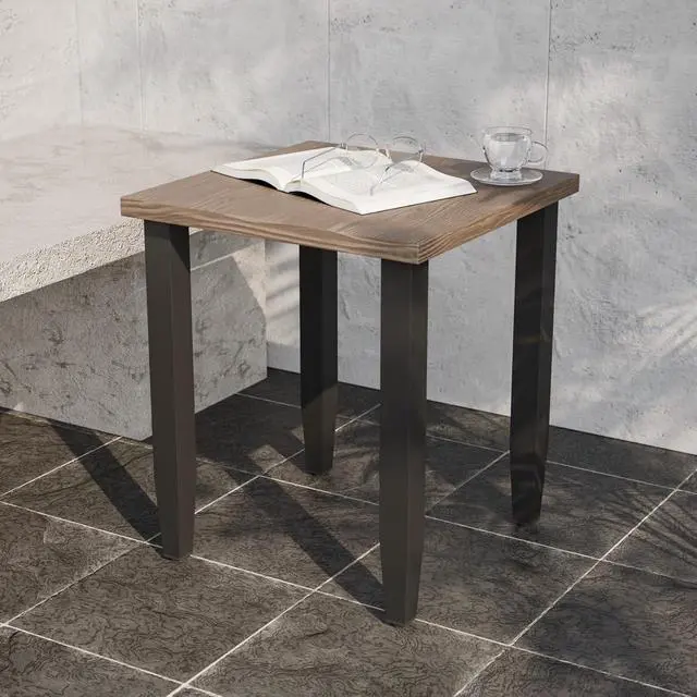 Alt view image 6 of 7 - Modern Outdoor Table, Patio Table with Wood Grain Top for Deck, Porch, Balcony, Garden, Square Side Table