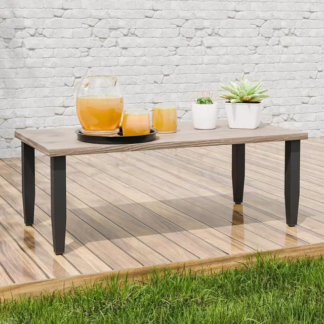 Main image of Modern Outdoor Table, Patio Coffee Table with Wood Grain Top for Deck, Porch, Balcony, Garden
