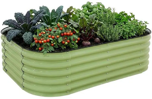 Main image of 17'' Tall Outdoor Galvanized Raised Garden Bed Planter, Planter Boxes for Outdoor Plants, Vegetables, Flowers, and Herbs 6 in 1 Modular Design, Olive Green