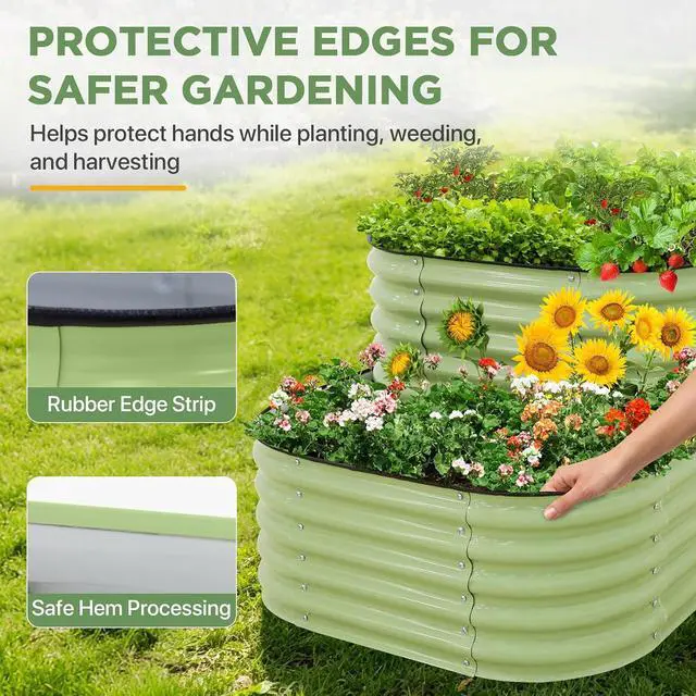 Alt view image 7 of 7 - 2-Tier Galvanized Raised Garden Bed Planters, Planter Boxes Outdoorfor Vegetables, Flowers and Herbs, Assembly Modular - 33in Overall Height, 41'' L x 43'' W, Olive Green
