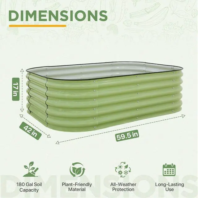 Alt view image 3 of 7 - 17'' Tall Outdoor Galvanized Raised Garden Bed Planter, Planter Boxes for Outdoor Plants, Vegetables, Flowers, and Herbs 6 in 1 Modular Design, Olive Green