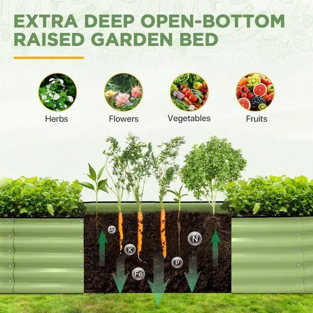 Alt view image 2 of 7 - 17'' Tall Outdoor Galvanized Raised Garden Bed Planter, Planter Boxes for Outdoor Plants, Vegetables, Flowers, and Herbs 6 in 1 Modular Design, Olive Green
