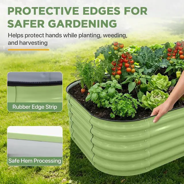 Alt view image 4 of 7 - 17'' Tall Outdoor Galvanized Raised Garden Bed Planter, Planter Boxes for Outdoor Plants, Vegetables, Flowers, and Herbs 6 in 1 Modular Design, Olive Green