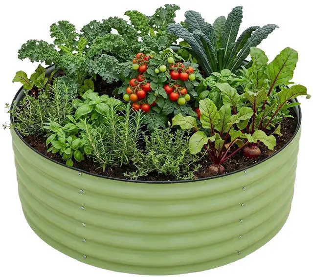 Main image of 42'' Round 17'' Tall Raised Garden Bed Planter, Outdoor Galvanized Metal Planter Box for Vegetables, Flowers, Herbs, Olive Green